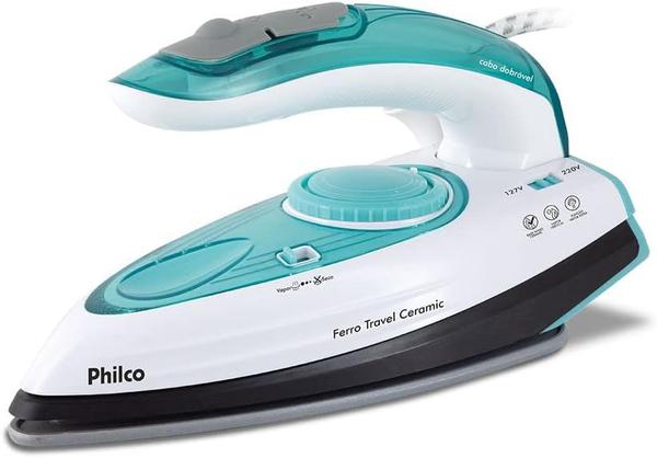FERRO DE PASSAR PHILCO BIVOLT TRAVEL CERAMIC AZUL/BRANCO