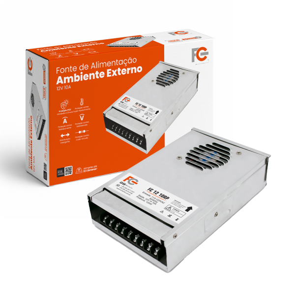 FONTE CHAVEADA EXTERNA IP23 12V 10A FC1210RP FC FONTES
