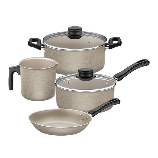 JOGO DE PANELAS 4 PÇS TRAMONTINA CARIBE ALUMI. ANTIADE. BEGE