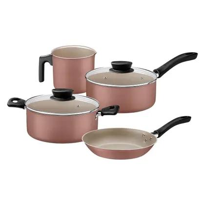 JOGO DE PANELAS 4 PÇS TRAMONTINA LINZ ALUMI. ANTIADE. MARROM