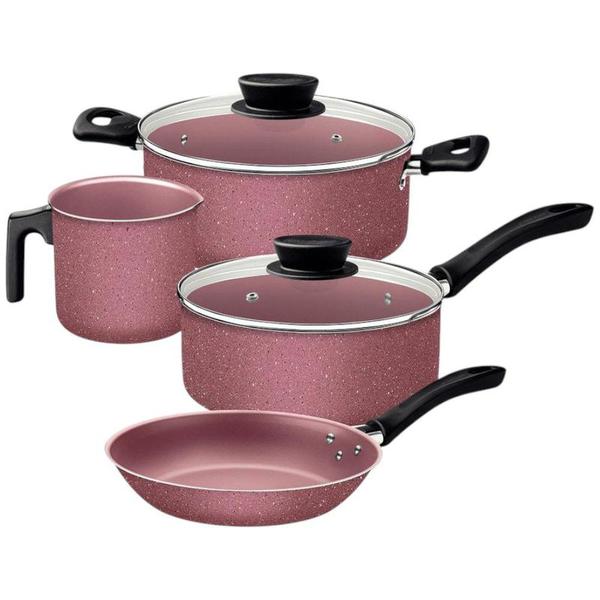 JOGO DE PANELAS 4 PÇS TRAMONTINA LINZ ALUMI. ANTIADE. ROSA