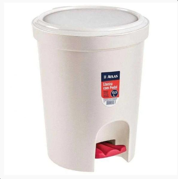 LIXEIRA C/ PEDAL 13,5L REDONDA PLASTICA BRANCA ATLAS
