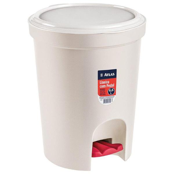LIXEIRA C/ PEDAL 6,6L REDONDA PLASTICA BRANCA ATLAS