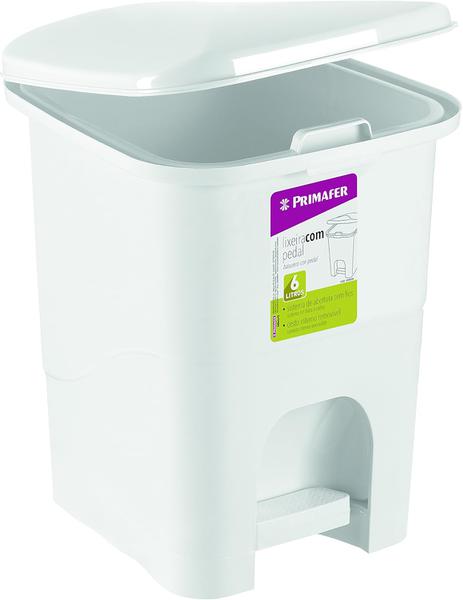 LIXEIRA C/ PEDAL 6L RETANGULAR PLASTICA BRANCA ATLAS