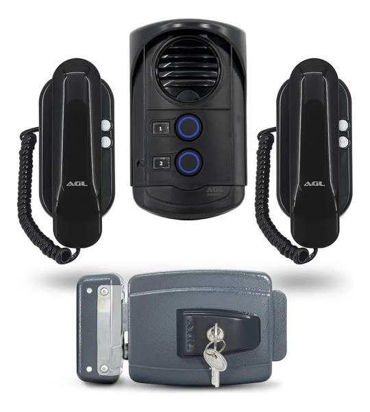 PORTEIRO ELETRONICO AGL COLETIVO 2 PONTOS 2 INTERFONES PRETO