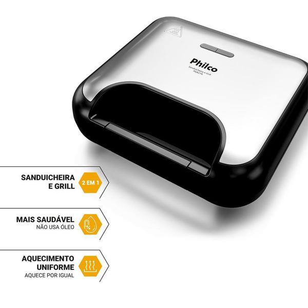SANDUICHEIRA E GRILL PHILCO 750W INOX 2 EM 1 PGR27A 127V