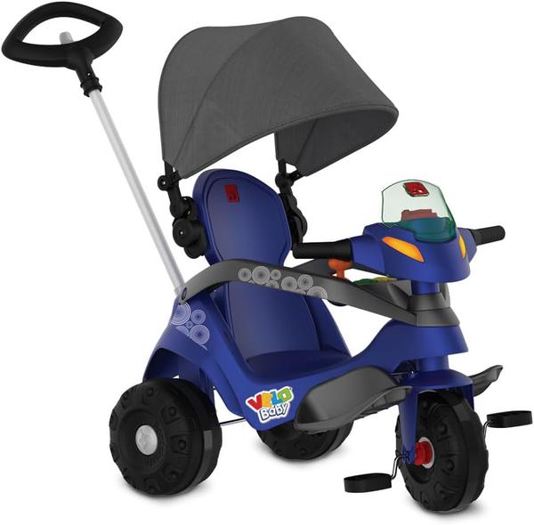 TRICICLO VELOBABY RECLINAVEL C/ CAPOTA PASSEIO E PEDAL AZUL